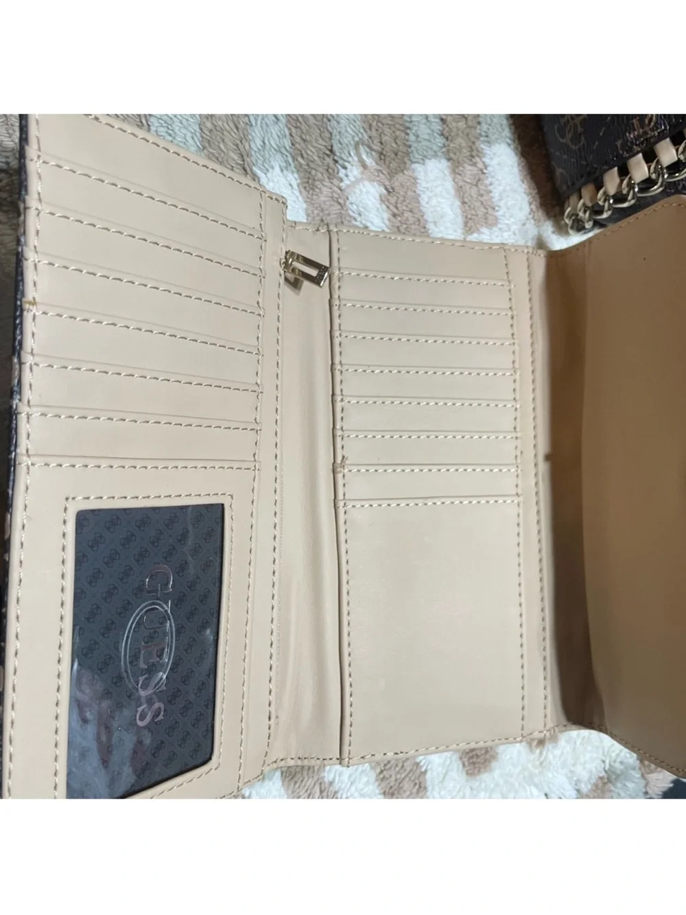 GUESS Brown Monogram Satchel with Gold Hardware